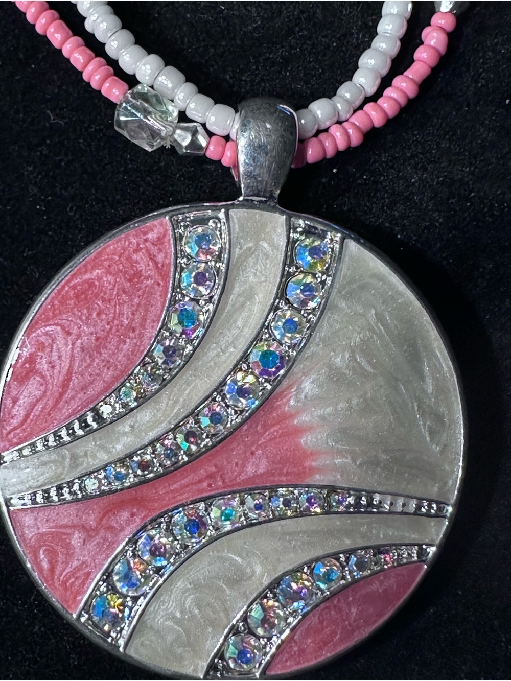 KC Brand Dble strand about 18-20”Peach - cream Pendant with AB Rhinestones #343
